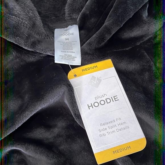 Black Velour Plush Hooded Pullover Top Woman Size Medium NWT - Picture 5 of 10